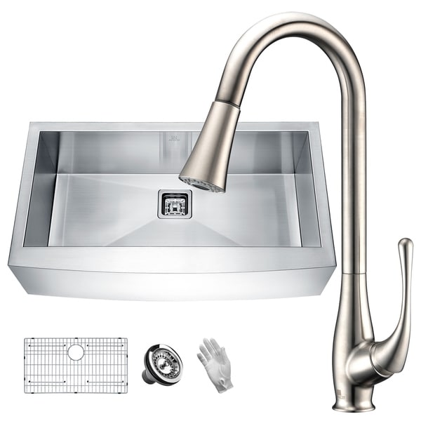 ANZZI Elysian Farmhouse Stainless Steel 36 in. Single Bowl Kitchen Sink with Faucet in Brushed Nickel. Opens flyout.
