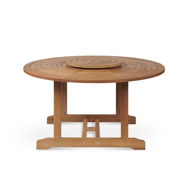 round teak table with lazy susan