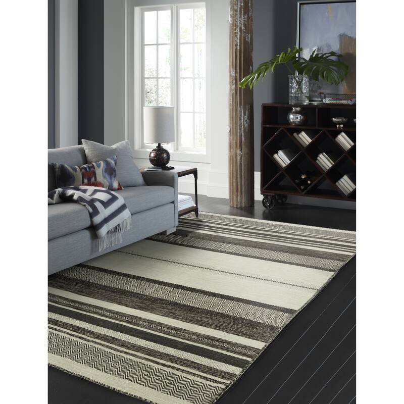 Andes Canyon Graphite Cotton Chenille Handmade Kilim Area Rug