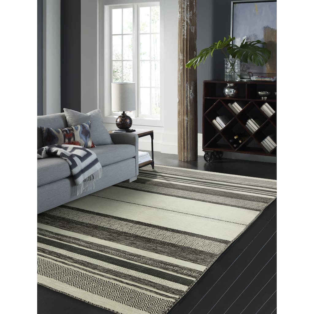 Andes Canyon Graphite Cotton Chenille Handmade Kilim Area Rug