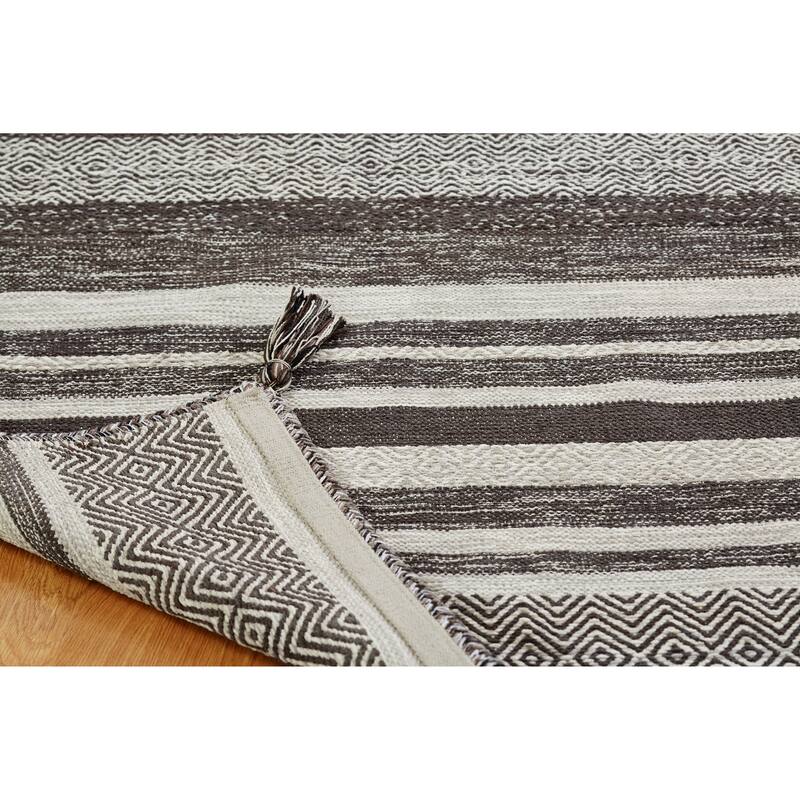 Andes Canyon Graphite Cotton Chenille Handmade Kilim Area Rug