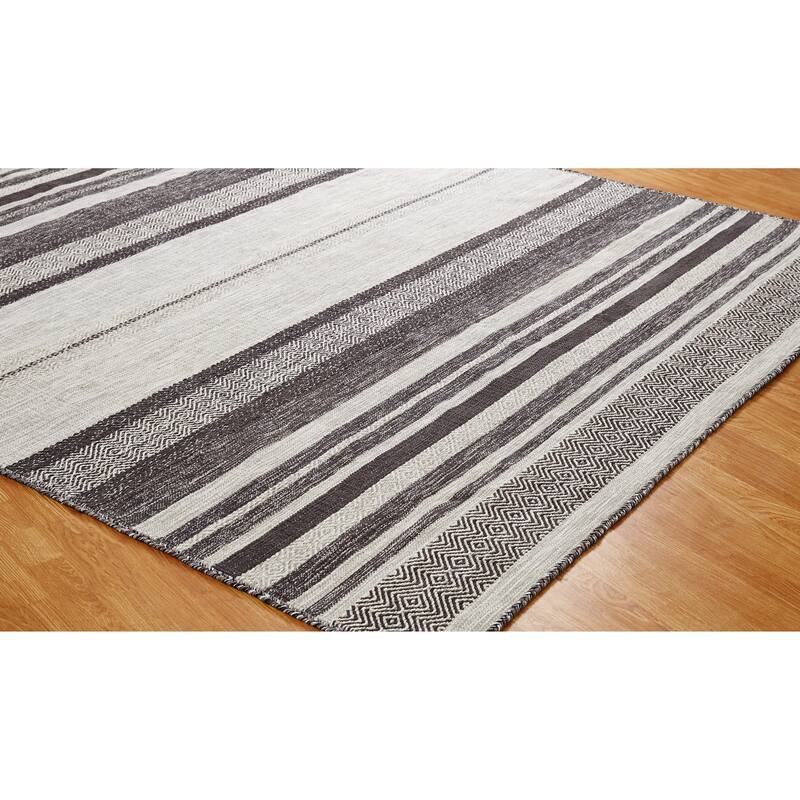 Andes Canyon Graphite Cotton Chenille Handmade Kilim Area Rug