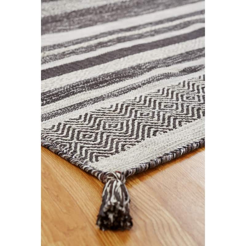 Andes Canyon Graphite Cotton Chenille Handmade Kilim Area Rug