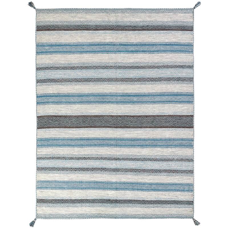 Andes Canyon Turquoise Chenille Cotton Handmade Area Rug