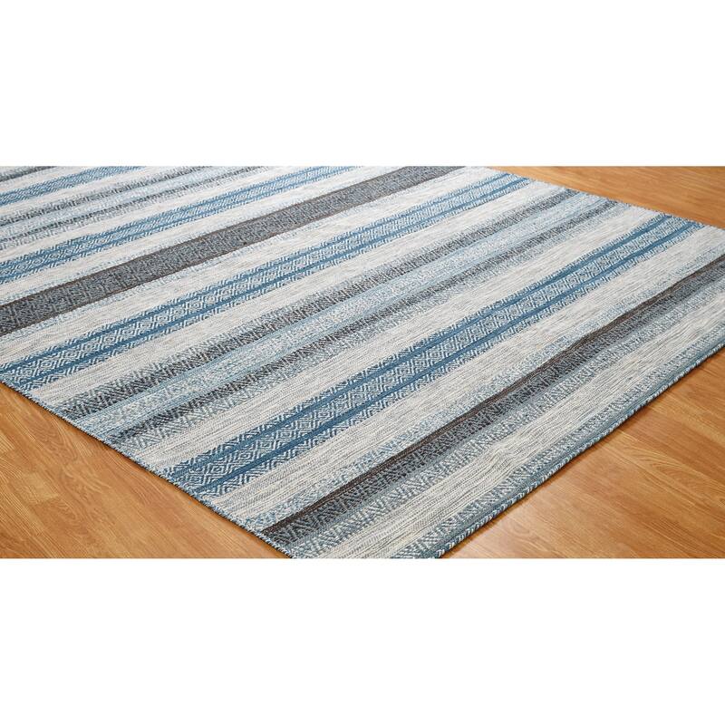 Andes Canyon Turquoise Chenille Cotton Handmade Area Rug