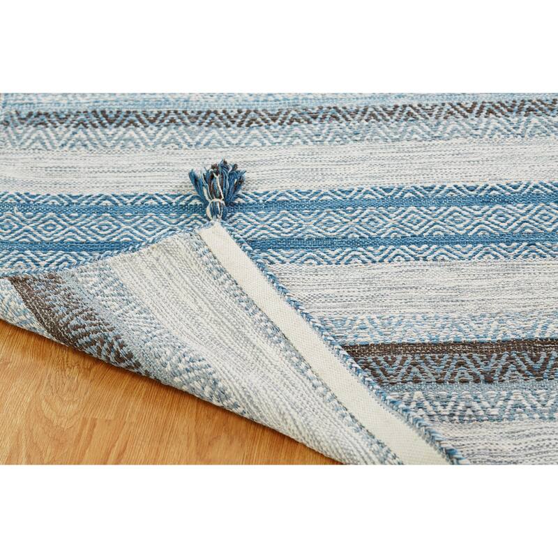 Andes Canyon Turquoise Chenille Cotton Handmade Area Rug