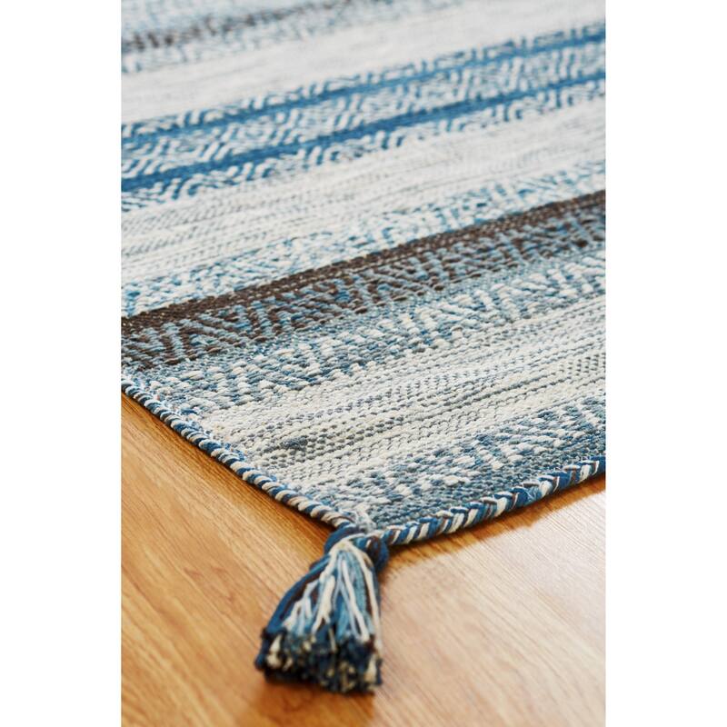 Andes Canyon Turquoise Chenille Cotton Handmade Area Rug