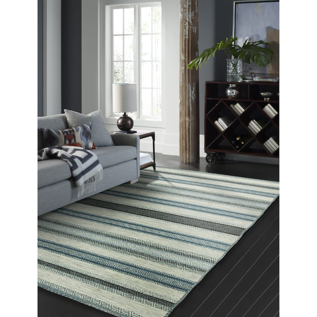 Andes Canyon Turquoise Chenille Cotton Handmade Area Rug