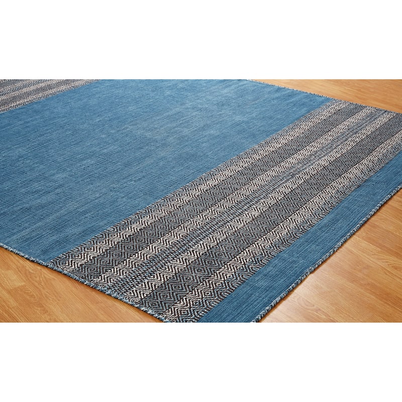Andes Desert Teal Chenille Cotton Handmade Kilim Area Rug