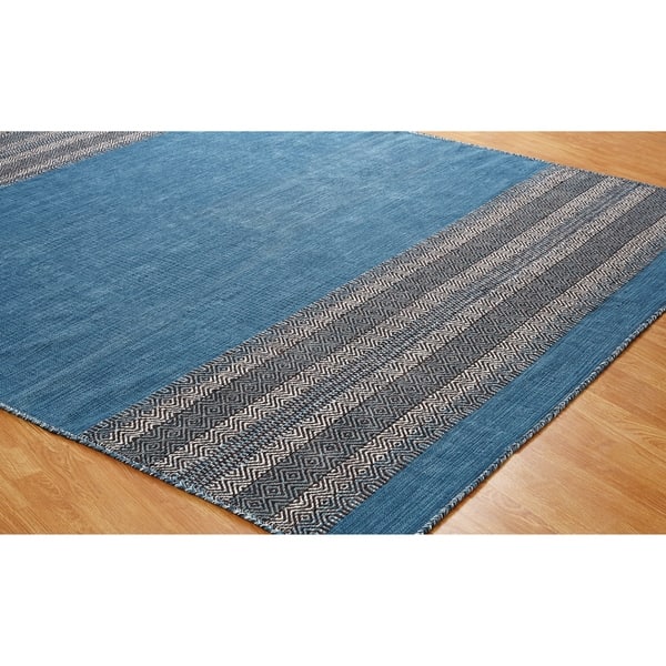 Diamond Chenille Blue Handwoven Cotton Rug