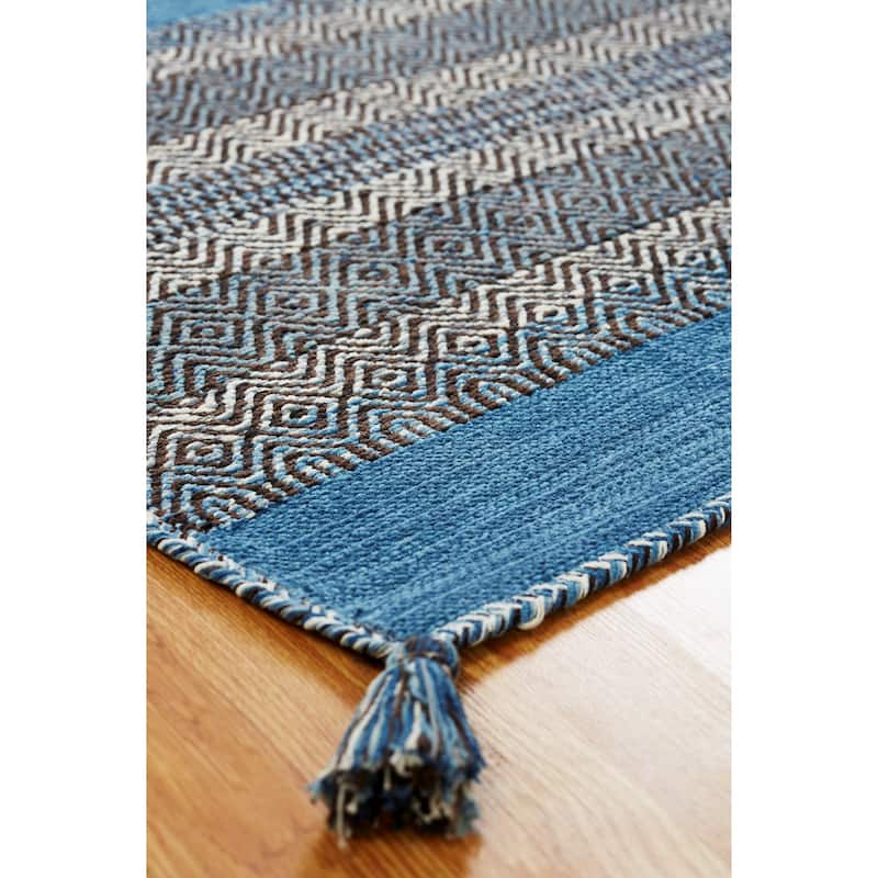 Andes Desert Teal Chenille Cotton Handmade Kilim Area Rug