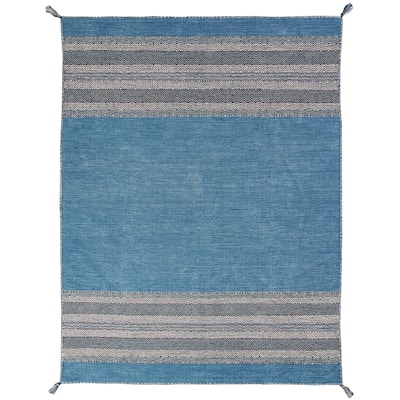 Andes Desert Teal Chenille Cotton Handmade Kilim Area Rug