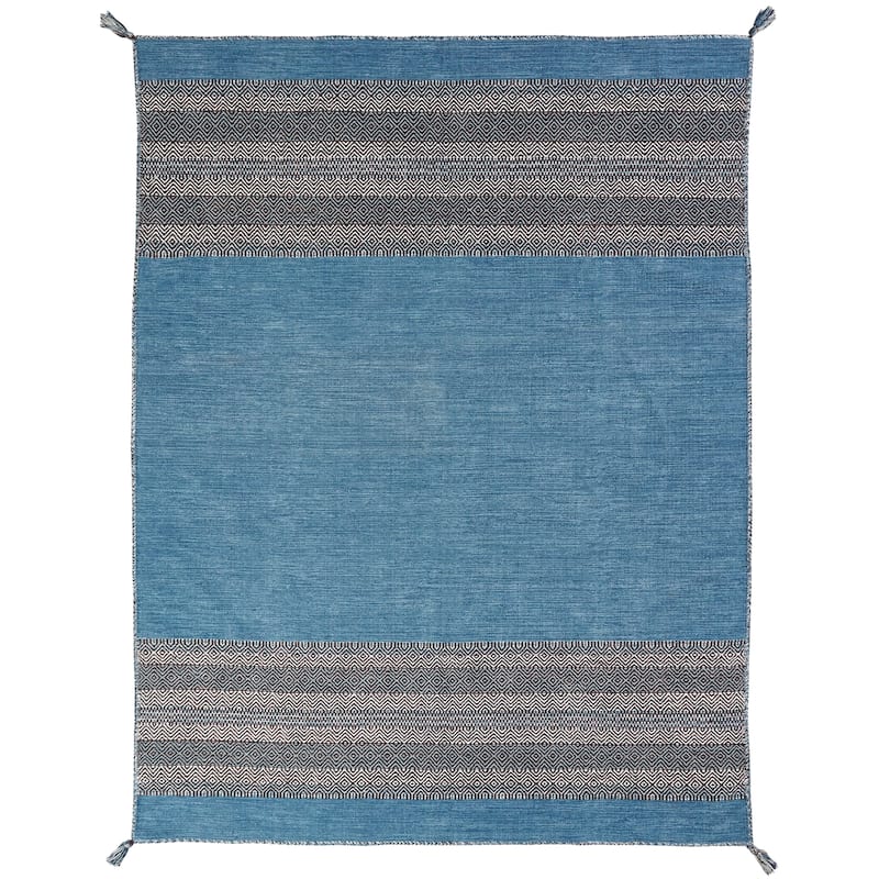 Andes Desert Teal Chenille Cotton Handmade Kilim Area Rug