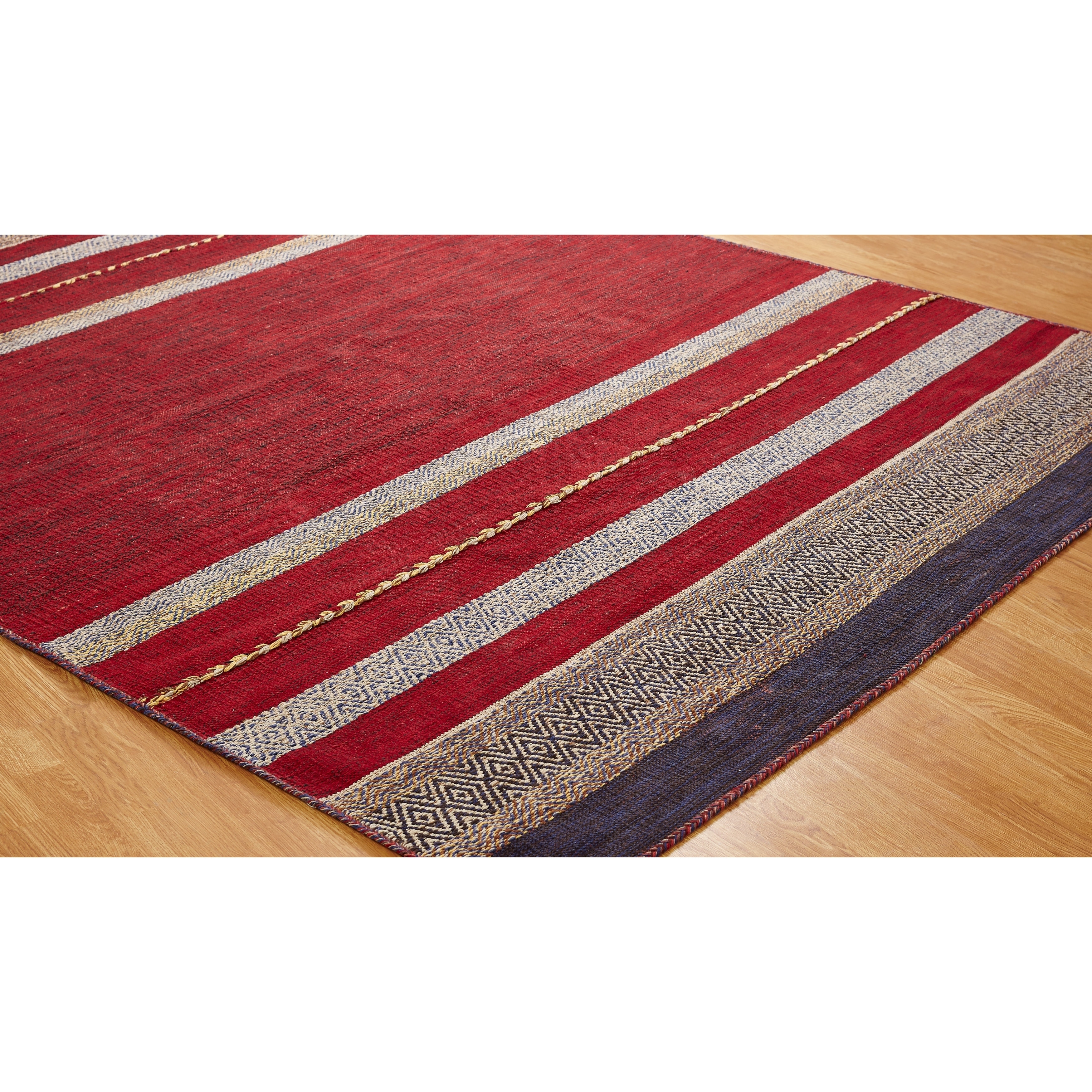 Kelim striped rugs hand woven cotton chenille made in india colour red on sale 