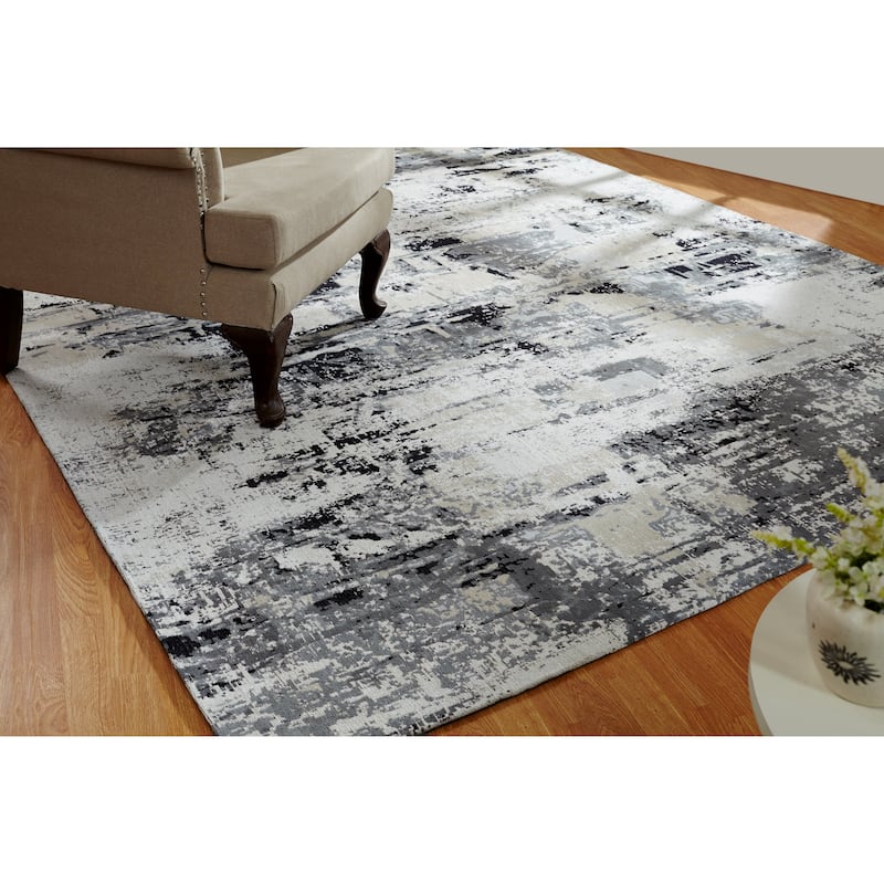 Jardin Sand/Steel Cotton Chenille Handmade Area Rug