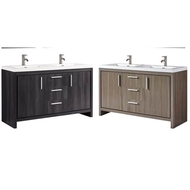 Miami 60" Double Sink Modern Bathroom Vanity, Black Walnut