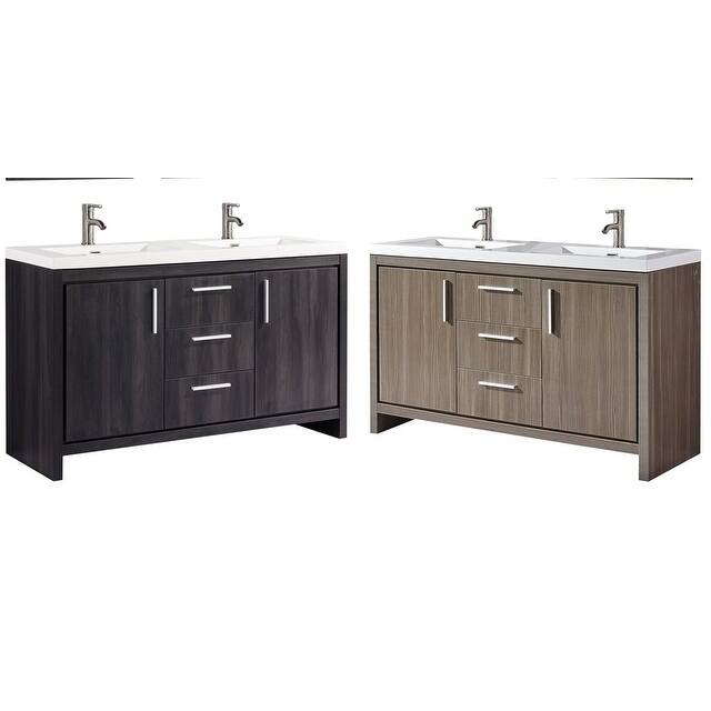 Miami 60" Double Sink Modern Bathroom Vanity, Black Walnut