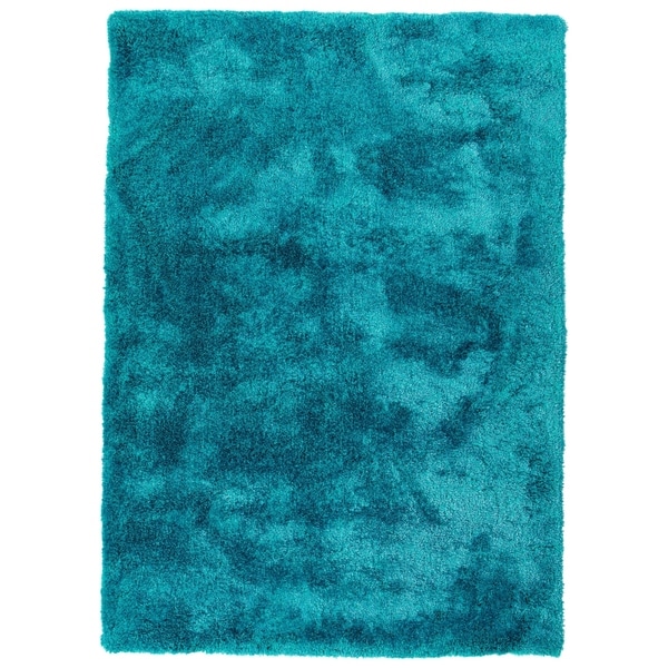 Hand-Tufted Silky Shag Teal Polyester Rug - 9' x 12'