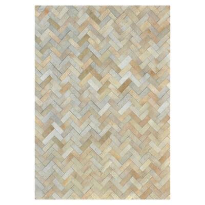 Kavka Designs Hand Stitched Patchwork Chevron Ivory Cowhide Rug (8' x 10') - 8' x 10'