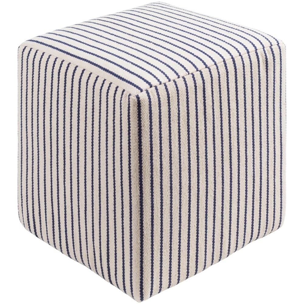 Modern Beige//Black Cube Shape Wool Pouf Brown Striped Lake House Contemporary Nautical Coastal Pattern Solid Square