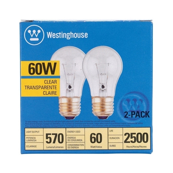 Westinghouse Incandescent Light Bulb 60 Watts 570 Lumens 2700 K Westinghouse Incandescent Light Bulb 60 Watts 570 Lumens 2700 K A Line A15 Medium Base E26 2 Pk Free Shipping On Orders Over 45