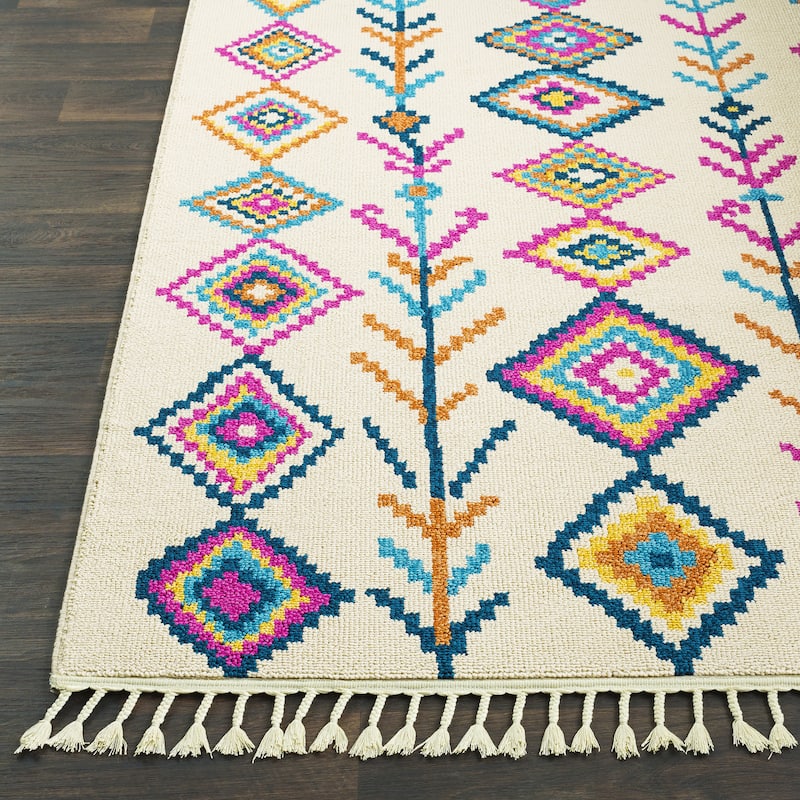 Boho Moroccan Multicolored Tassled Area Rug - 9'3" x 12'1"