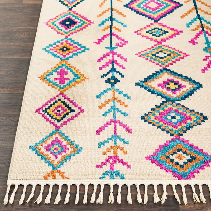 Boho Moroccan Multicolored Tassled Area Rug - 9'3" x 12'1"