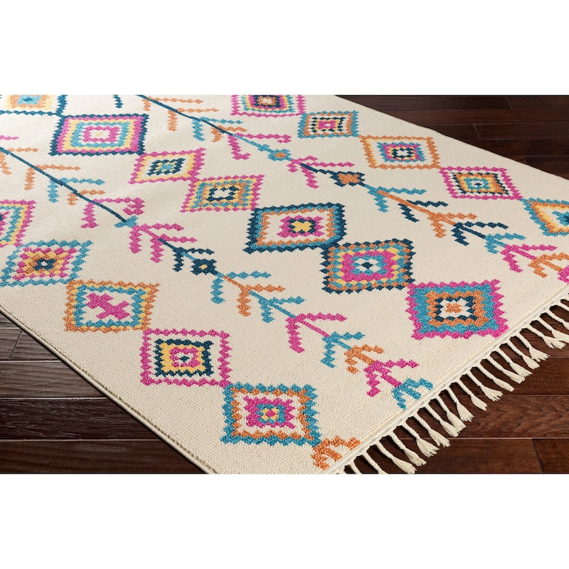 Boho Moroccan Multicolored Tassled Area Rug - 9'3" x 12'1"