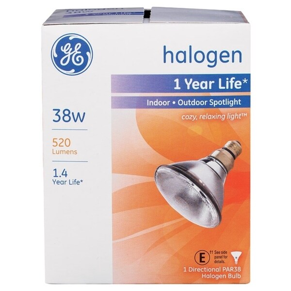 Ge Halogen Light Bulb 38 Watts 520 Lumens Spotlight Par38 Ge Halogen Light Bulb 38 Watts 520 Lumens Spotlight Par38 Medium Base E26 White 1 Pk Free Shipping On Orders Over 45 18100167