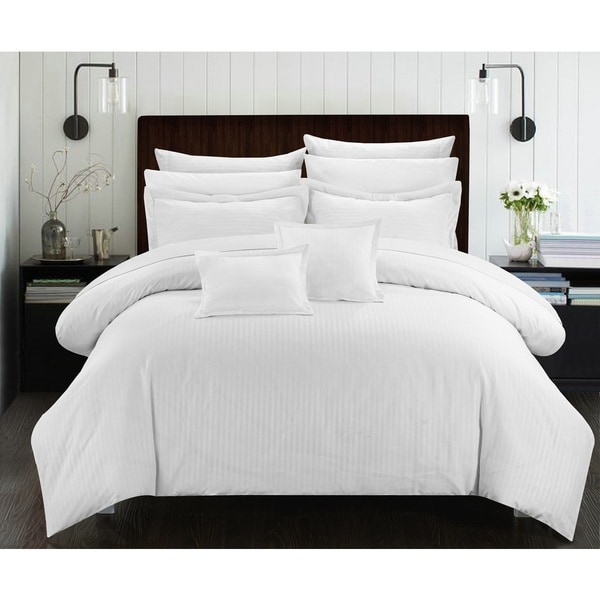 Chic Home Kesha Jacquard White Striped Embossed 11-Piece Down Alternative Comforter Set Bed in a Bag