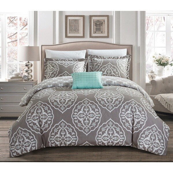 Shop Chic Home Froilan 4-Piece Reversible Grey Two-Toned Medallion Duvet Cover Set - On Sale Shop Chic Home Froilan 4-Piece Reversible Grey Two-Toned Medallion Duvet Cover Set - On Sale