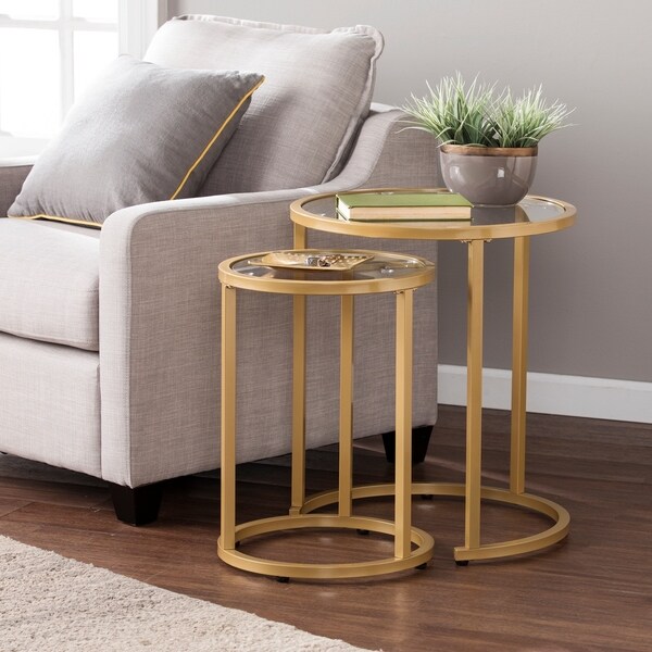 Silver Orchid Grant Glam Nesting Side Table 2pc Set Gold On Silver Orchid Grant Glam Nesting Side Table 2pc Set Gold