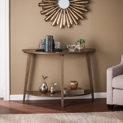 SEI Furniture Charlton Demilune Console Table w/ Glass Top - Burnt Oak
