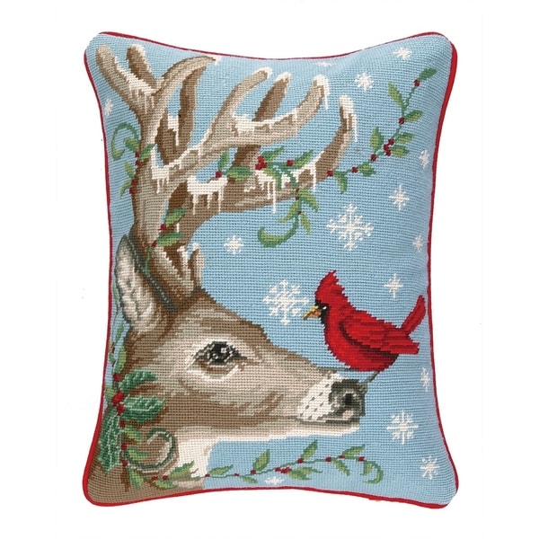 Kate McRostie Winter Nest Reindeer Needlepoint Pillow Bed Bath