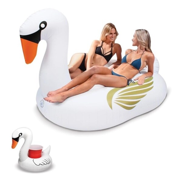 POOL FLOAT GIANT 6 FOOT SWAN RAFT SWIMMING RIDEABLE LAKE PARTY 75" INFLATABLE 