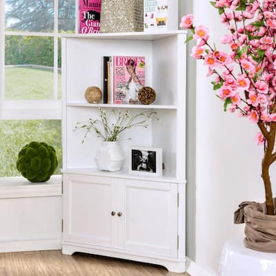 Furniture of America Varl Contemporary Solid Wood Corner Bookshelf