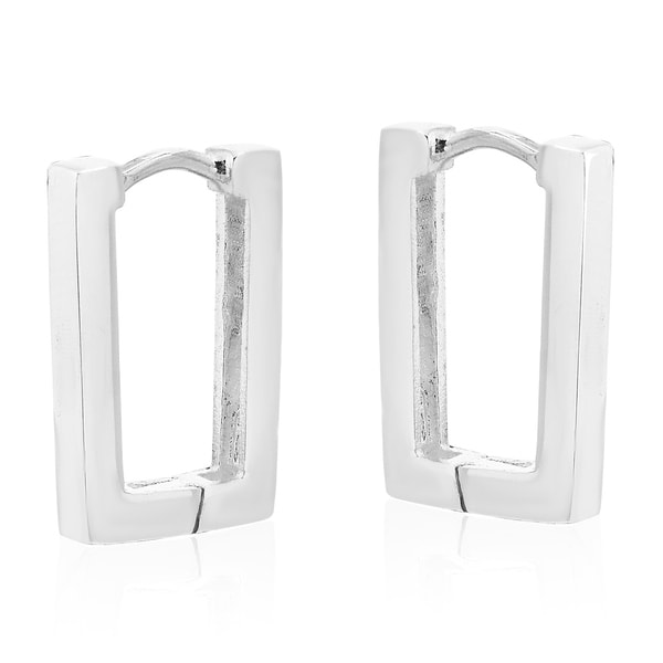 Handmade Rectangle Block Shaped Sterling Silver Hoop Earrings Handmade Rectangle Block Shaped Sterling Silver Hoop Earrings Thailand