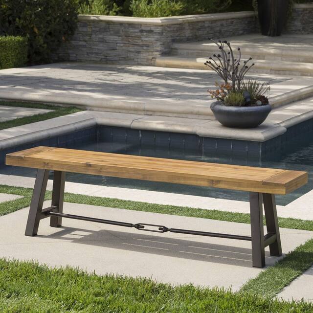 Catriona Outdoor Rustic Acacia Wood Bench by Christopher Knight Home
