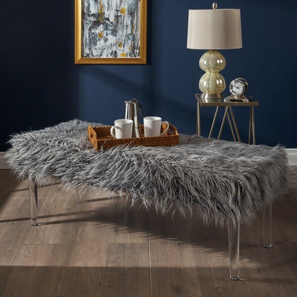 Shop Zaeden Glam Faux Fur Rectangle Ottoman Bench by Christopher Knight