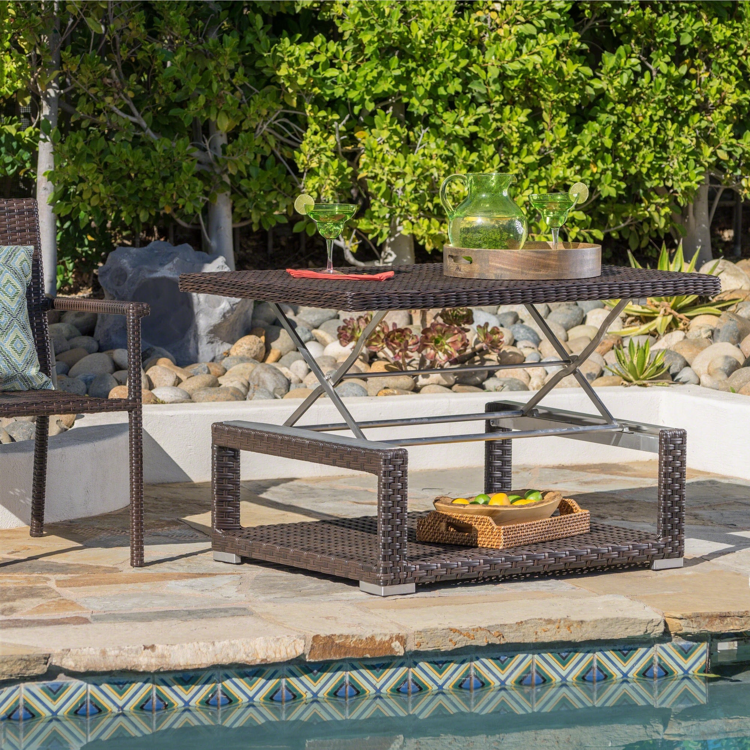 Shop Laval Outdoor Aluminum Wicker Rectangular Lifttop Coffee Table by