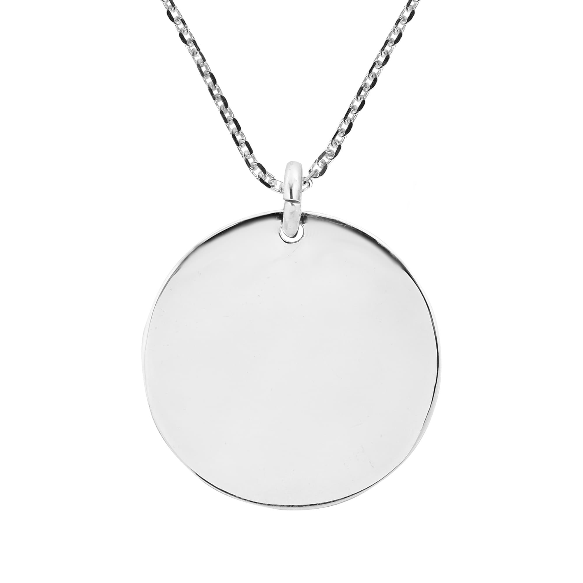 Snake or Ball Chain Necklace Sterling Silver Plated Finish Engravable Heart Polished Disc Charm on a Sterling Silver Cable Snake or Ball Chain Necklace Sterling Silver Plated Finish Engravable Heart Polished Disc Charm on a Sterling Silver Cable