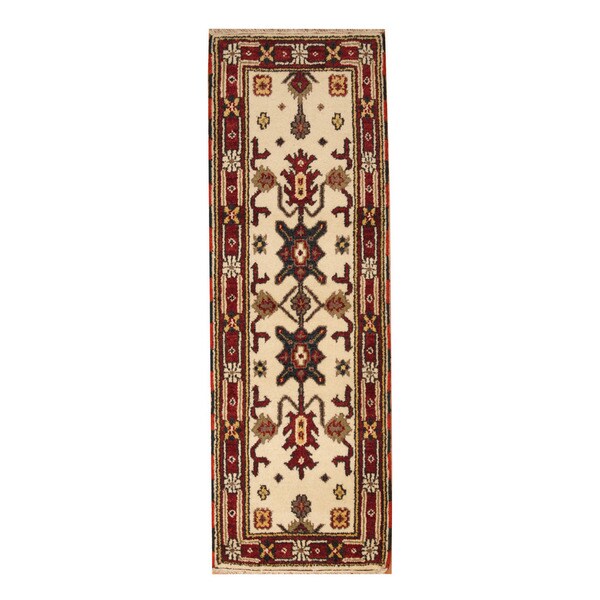 Handmade One-of-a-Kind Kazak Wool Runner (India) - 2'2 x 6'. Opens flyout.
