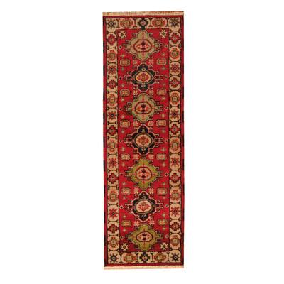 Handmade Herat Oriental Indo Hand-knotted Tribal Kazak Wool Runner (India) - 2'2 x 6'