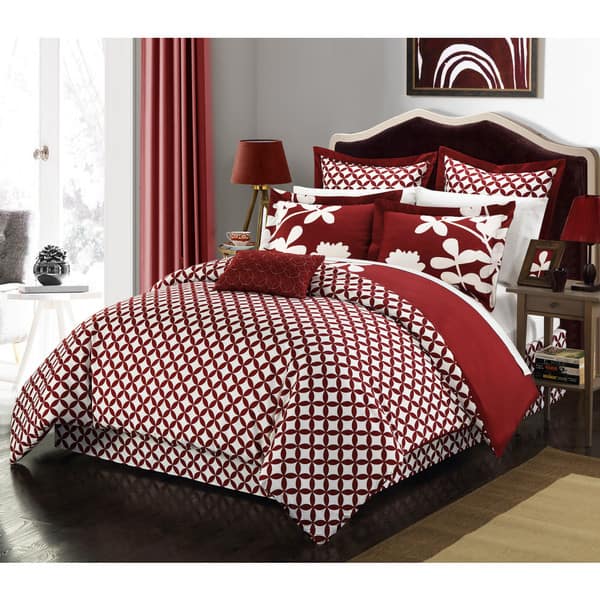 Shop Chic Home Fritzie Red Floral Print Reversible 11 Piece