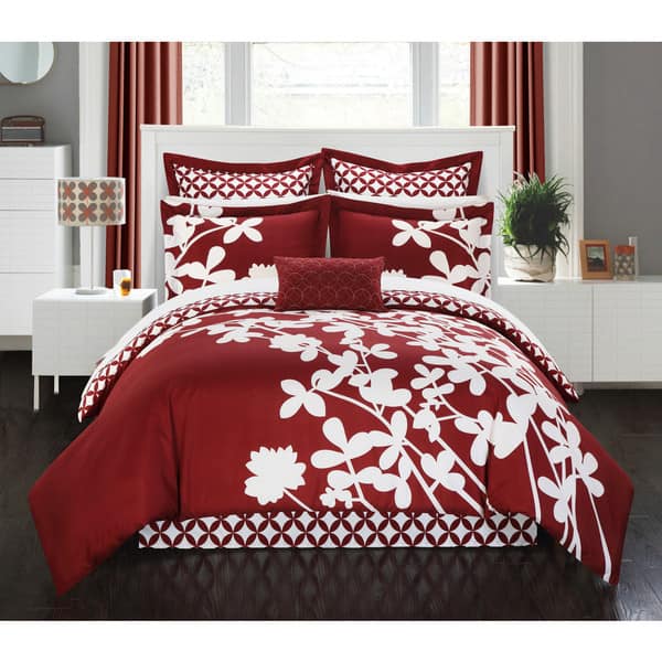Shop Chic Home Fritzie Red Floral Print Reversible 11 Piece