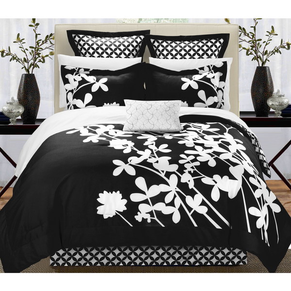 Shop Chic Home Fritzie Black And White Floral Print Reversible 11