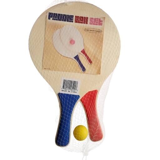 Paddle Ball Beach Ball Game - Wooden Set of 2 Paddles and Ball - By Trademark Innovations (Blue & Red Paddles)