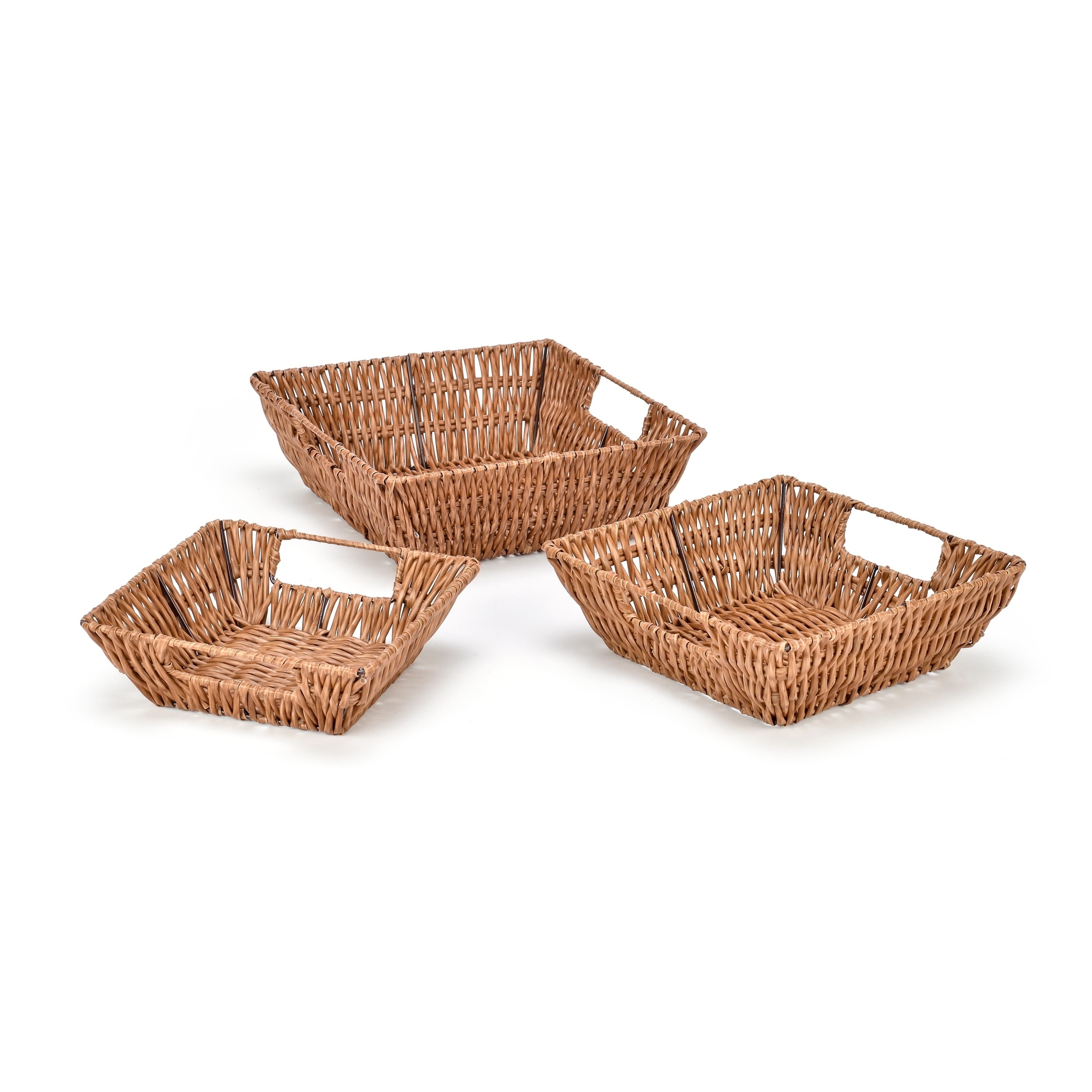 1.33 G White Rectangular Plastic Shelf Organizer Basket with Handles Set of  3