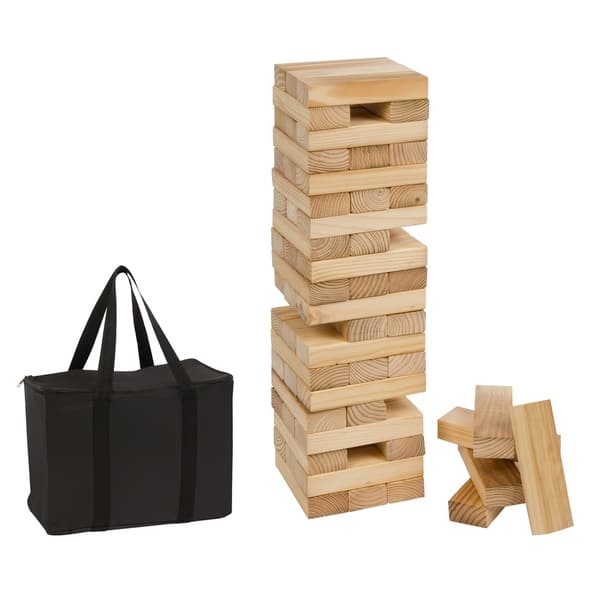 We Games Wood Block Stacking Party Game That Tumbles Down When You Play -  Includes 12 In. Wooden Box And Die : Target