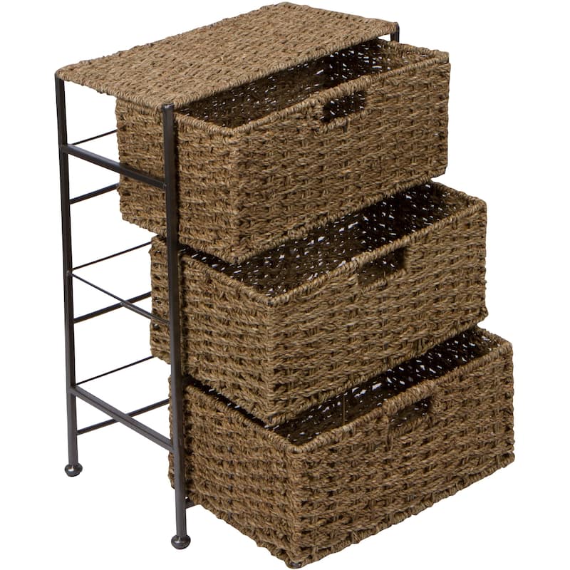24" Seagrass and Metal 3-Drawer Storage Chest Side Table by Trademark Innovations